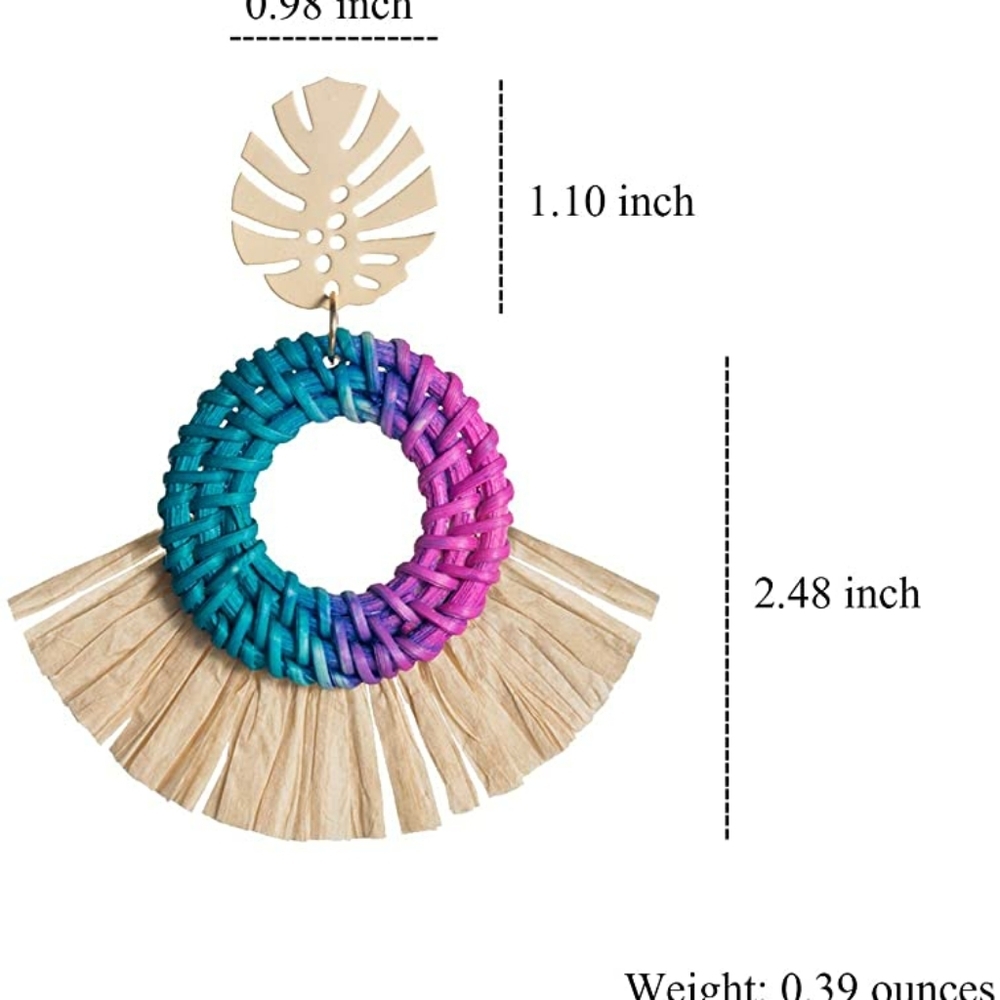 New Tropical Leaf w/Raffia & Woven Rattan … - Picture 3 of 9